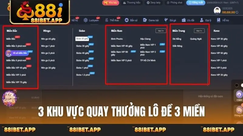 3 khu vực quay thưởng lô đề 3 miền