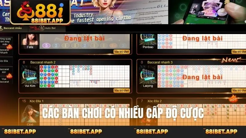 Các bàn chơi có nhiều cấp độ cược
