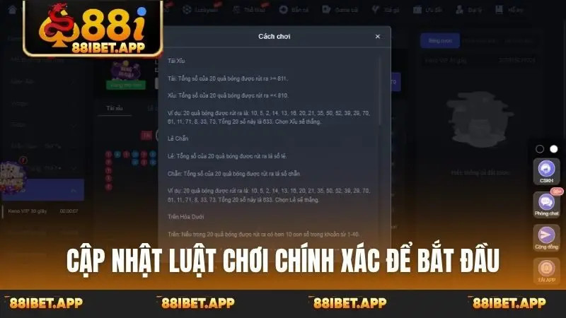 Cập nhật luật chơi chính xác để bắt đầu