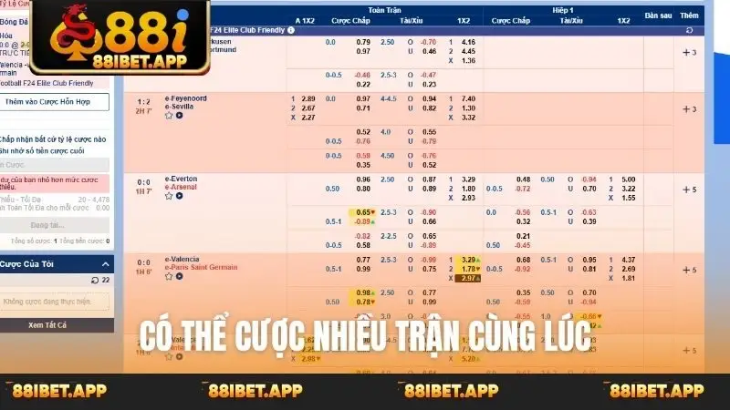 Có thể cược nhiều trận cùng lúc