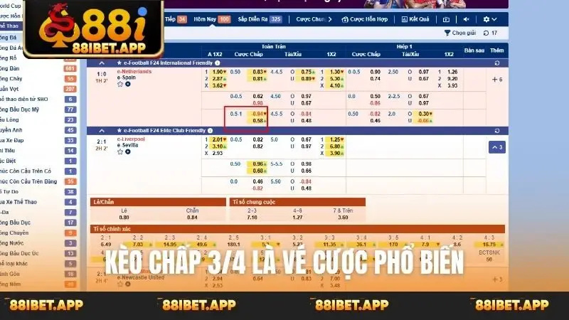 Kèo chấp 3/4 là vé cược phổ biến
