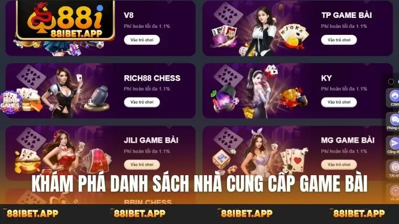 Khám phá danh sách nhà cung cấp game bài