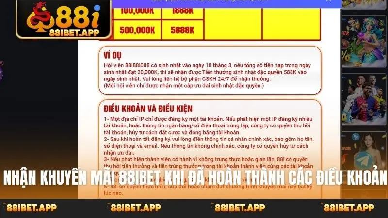 Nhận khuyến mãi 88ibet khi đã hoàn thành các điều khoản